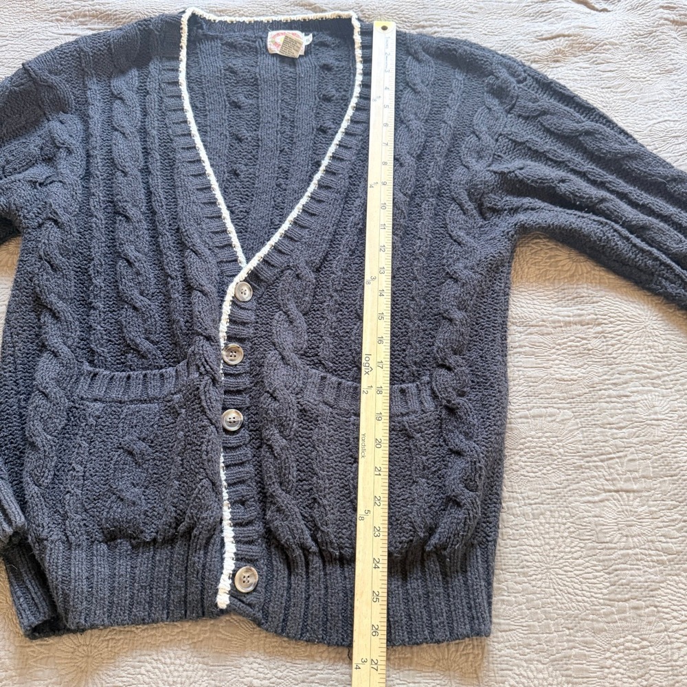 Vintage 80s Banana Republic Chunky Cable Knit‎ Cardigan Black Pockets Size S - Picture 4 of 6